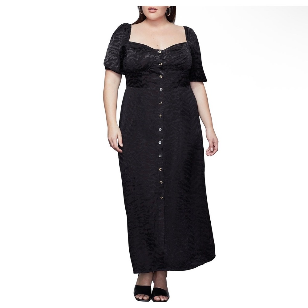 Good American Black Jacquard Button Front Maxi Dress 2XL